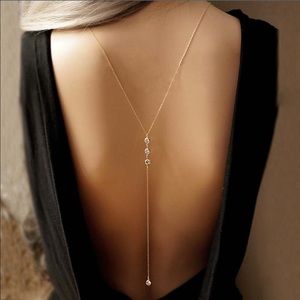 Long Y-Shaped Delicate Thin Gold Chain Necklace for open back dress or top